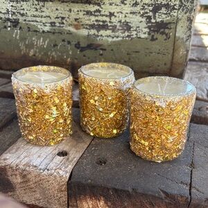 Gold Glitter Holiday Votive Candle Set